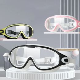 Big Frame Swimming Goggles Adults with Earplugs Swim Glasses Men Women Professional HD Antifog Silicone Eyewear 240418