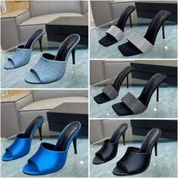 Designer Shoes Summer Fashion Women Sandals High Heel Mules Smooth Luxury Patent Leather Cotton Mule Stiletto Slippers Dress Size 35-41
