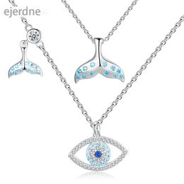 TONGZHE Charm Sterling Sier Luck Blue Evil Eye Necklace Fishtail Crystal Eye Choker Necklace For Women Turkey Jewellery