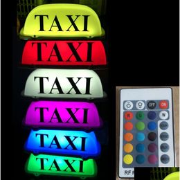 Other Exterior Accessories Diy Led Taxi Cab Sign Roof Top Car Super Bright Light Remote Colour Change Rechargeable Battery For Driver Dhmui