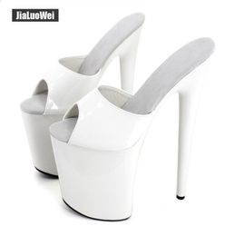 Women Slippers Sexy Fetich Exotic 20cm Extreme High Spike Heel 9cm Platform Summer Heels White shiny Sandals Shoes Show for Unise6764414