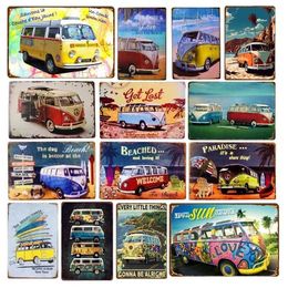 Metal Painting Peace Bus Beach Surfing Cartoon Wall Signs Vintage Art Metal Plate Decor Tin Sign Garage Bar Wall Plaques Decor Tinplate Poster T240505