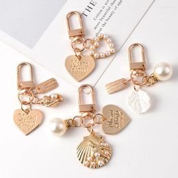 Keychains Fashion Pearls Shell Pendant Keychain Women Handbag Backpack Ornaments Gift
