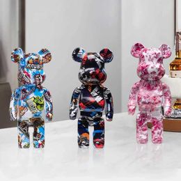 Decorative Objects Figurines Graffiti Violent Bear Statue Resin Scandinavian Wind Pieces Living Room Entryway Wine Cooler Desk Decoration Home Accessories T2405