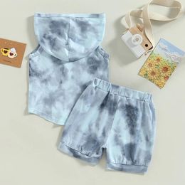 Clothing Sets Toddler Summer Baby Boy Sleeveless Dye Print Cotton Hoddie Tracksuits Top Born Outfit Clothes Pocket Short Pants 2pcs