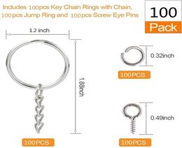 300Pcs 30mm Flat Key Chain Rings Kit Including Split Keychain Rings Jump Rings Screw Eye Pins Jewellery Findings Making2153526