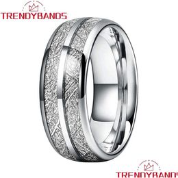 Band Rings 8Mm Wedding Tungsten Engagement For Men Women Domed Meteorite Inlay Comfort Fit 231218 Drop Delivery Dhihr