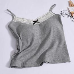 Women's Tanks Women Sexy Backless Crop Tops With Bra Pad Slim Knit Solid Tube Top Off Shoulder Lace Bowknot Tank Spring Summer