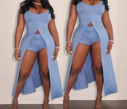 Women's Tracksuits Sexy Shorts Two Peice Set Women Outfits Summer 2024 Fashion Versatile Casual Sleeveless Blue Strap Y2k Long Suits For