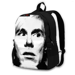 Backpack 3d Print Design Casual Bag Quote Black And White Red Halftone Portrait Artist Men Famous Pixel