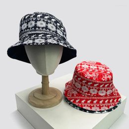 Berets Unisex Print Elephant Flower Bucket Hats Casual Sunshade Versatile Ethnic Style Double Sided Wearable Fisherman Caps Fashion