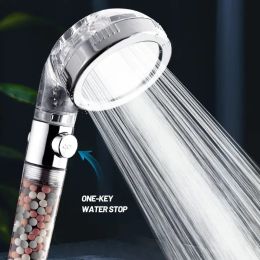 Set Shower Head SPA Shower Filter Replacement Beads for 3 Modes Adjustable Energy Anion Mineralized Negative Ions Bathroom Accessory
