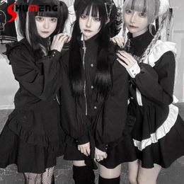 Work Dresses Japanese Rojita Harajuku Black Punk Mine Girl Gothic Style Cute Suit Women's Clothes Zipper Long Sleeved Coat And Skirts