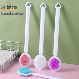Bath Tools Accessories Detachable double-sided silicone scrubber brush for bathing with long handle exfoliating sponge body tool Q240430