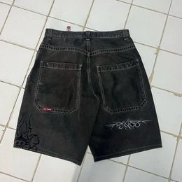 Streetwear JNCO Shorts Y2K Pants Hip Hop Retro Embroidery Black Denim Gym Baggy Jeans Mens Basketball 240429