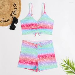 Women's Swimwear Bathing Suit Woman Bikinis Trend Split Conservative Flat Angle Pleated Star Print Multi-color Wholesale 7254