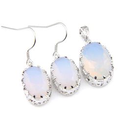 LuckyShine Gorgeous Engagements Jewelry White Moonstone Oval Silver Pendants and Earring Set2128376