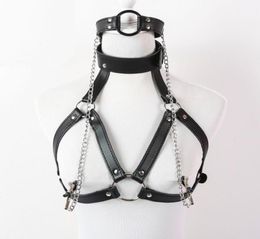 Bondage Sexy Faux Leather Lingerie Breast Binder Bra Top And Mouth Gag With Nipple Clamps Female Body Harness Fetish Restraint Cos1276233