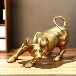 Decorative Objects Figurines Wall Street Bull Figurine Stock Market Mascot Golden OX Statue Resin Art Crafts Animal Sculpture for Living Room Home Decoration T2405