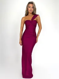 Casual Dresses Elegant Women's Bodycon Evening Party 2024 Summer Female One Shoulder High Waist Folds Long Maxi Formal Dress