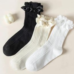 Women Socks 3 Pairs/Set Women's Random Sweet Lolita JK Style Ruffle Solid Mid Tube Cute Comfy Suit In All Seasons For Daily Dress