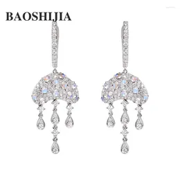 Dangle Earrings BAOSHIJIA Unique Solid 18K White Gold Opal Real Diamond Women's Natural Gemstone Jewellery Temperament Classical