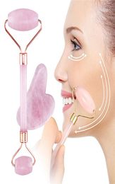 1pc Rose Quartz Roller Slimming Face Massager Lifting Tool Natural Jade Facial Massage Roller Stone Skin Massage Face Care Set9032924