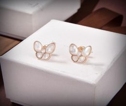 Vintage Charm Sweet Designer Silver With 18k Gold Plated Mother Of Pearl Butterfly Stud Earrings For Women Jewellery With Box2944036