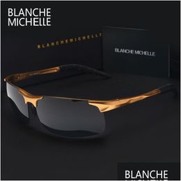 Sunglasses High Quality Tra-Light Aluminum Sport Polarized Men Uv400 Rec Gold Outdoor Driving Sun Glasses Drop Delivery Dhoyk