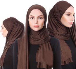 2019 Women Elastic Jersey Scarf Hijab Solid Breathable Muslim Clothing Turban femme Shawls and Wraps Islam Arab Head Scarves6873799