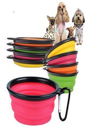 Pet silicone folding bowl Pets Dog Cat Feeding Bowl Portable Travel Collapsible dog bowl key chain pet food plate T9I01991514495