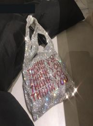 Fashion Crystal Clutch Bags Ladies THANK YOU Rhinestone Bucket Handbags Vest Girls Bling Bling Glitter Purses Totes5095576