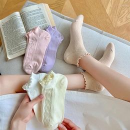 Women Socks Breathable Cotton Spring Summer Casual Ankle Short Boat Women's Sock Frilly Ruffle Solid Color Lolita Low