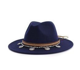 2020 New European US Classic Jazz Fedora Hats with Folkcustom Band Large Brim Trilby Floppy Cap Panama Women Wool Felt Hat1661103