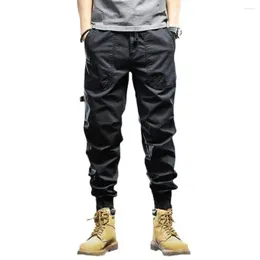 Men's Pants Adjustable Waist Men Trousers Drawstring Cargo With Elastic Multiple Pockets Zipper Ankle-bands Soft For Daily