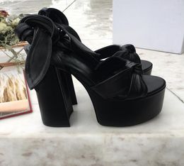 New designer Tribute Patent Soft Leather Platform Sandals high heel stiletto sandals Tstrap Lady Ankle Strap Shoes Pumps 145cm B5588539