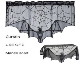 Halloween black bat curtain lace Mantle scarf 93x57 cm 36x22 inch drop down set of 2185G9839255