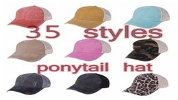 Criss Cross Ponytail Hats 35 Colors Washed Mesh Messy Bun Camo Leopard Baseball Cap Outdoor Sports Trucker Hat CYZ31859659209