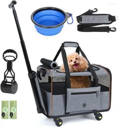 Dog Carrier Rolling Cat With Wheels Grey Pet Travel Storage Bag And Can Foldable