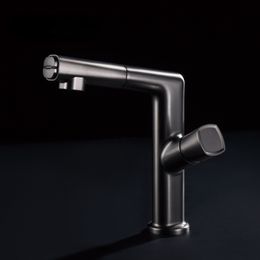 luxury black temperature digital display bathroom faucet pull-out design Single handle cold hot dual control Dual function Tap