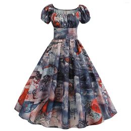 Casual Dresses Women Vintage A 1950s Retro Short Sleeve Print Evening Party Gown Prom Swing Dress Womens Summer