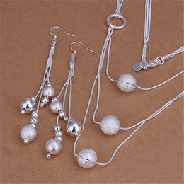 Wedding Jewelry Sets Hot Party 925 Sterling Silver Beads Necklace Drop Earrings Temperament Charm Matte Hanging Fashion Women H240504