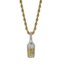 Fashion Wine Bottle Pendant Mens Hiphop Necklace Iced Out 18K Gold Plated Jewellery Bling Cubic Zirconia Summer Jewellery3948659