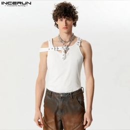 INCERUN Tops American Style Mens Fashion Deconstruction Design Vests Casual Well Fitting Solid Knitted Pit Tank S-5XL 240425