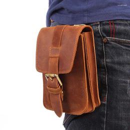 Waist Bags Men's Bag First Layer Cowhide Retro Mountaineering Small Leather Mobile Phone Belt For Men Travel Pack