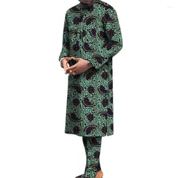 Men's Tracksuits Dashiki 2 Pieces Sets Abaya Clothing Shirt Pant Set Long Sleeve Elegant African Ethnic Style Round Neck Suit Kaftan