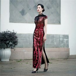 Ethnic Clothing Sequined Catwalk Performance Cheongsam Plus Size Improved High Slit Chinese Dress For Women 5XL