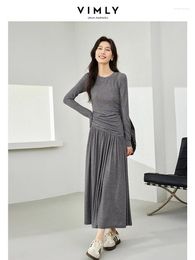 Work Dresses Vimly Spring Grey Skirt Set Women 2 Piece Outfits Shirring T-shirts Elastic Waist Maxi 2024 In Matching M6120