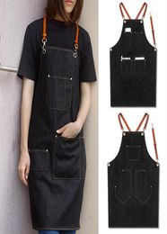 Denim Apron Strap Bib Apron Barista Bartender BBQ Chef Uniform Workwear LB252C4179544