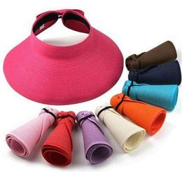 Women Ladies Summer Wide Brim Roll Up Foldable Sun Beach Straw Visor Hat Cap2910943